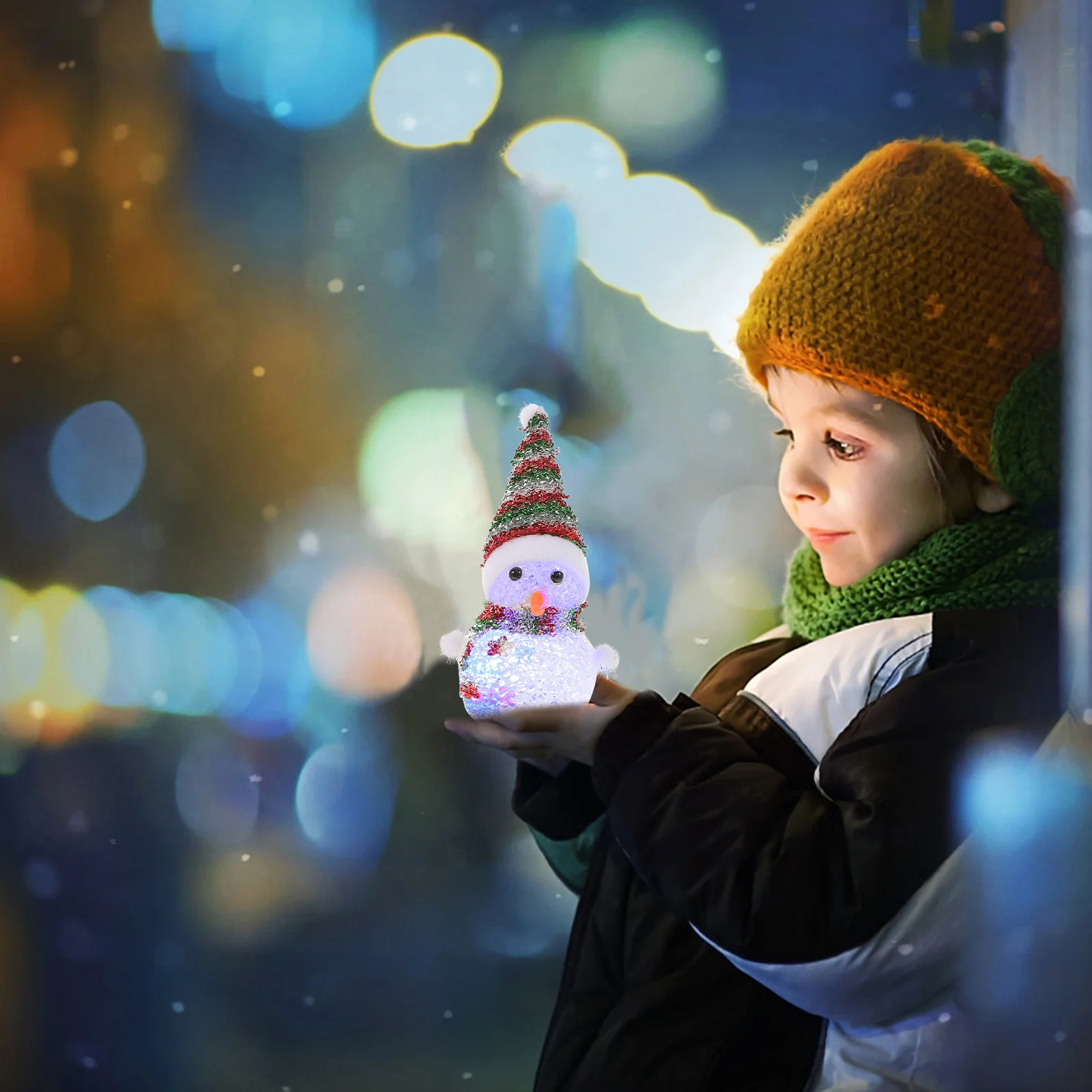 

4Pcs Glowing LED Snowman Lamp Crystal Color Changing Night Light for Christmas Decoration Home Office Bedroom Tree Decor