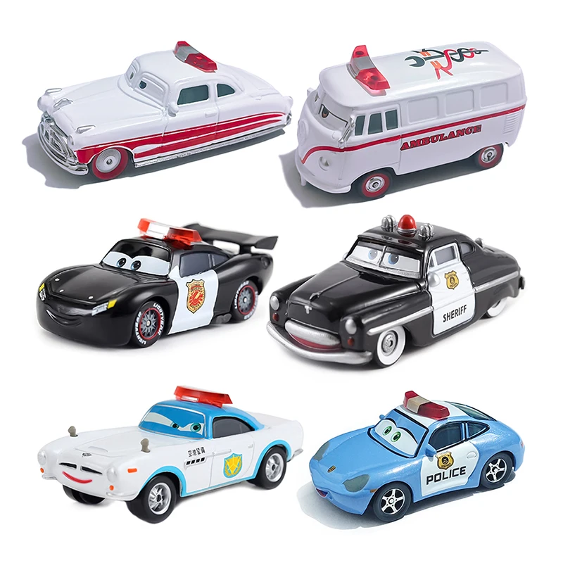 Pixar Cars Police Car Model 1/55 Metal Die Casting Fillmore Ambulance Anime Figure Sheriff Racing Toys Children's Birthday Gifts