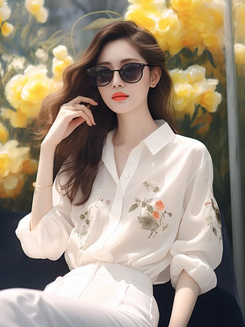 Chiffon Women\'s Shirts Printed Casual Blouses Spring/Summer Fashion Clothing Loose Long Sleeves Women Tops