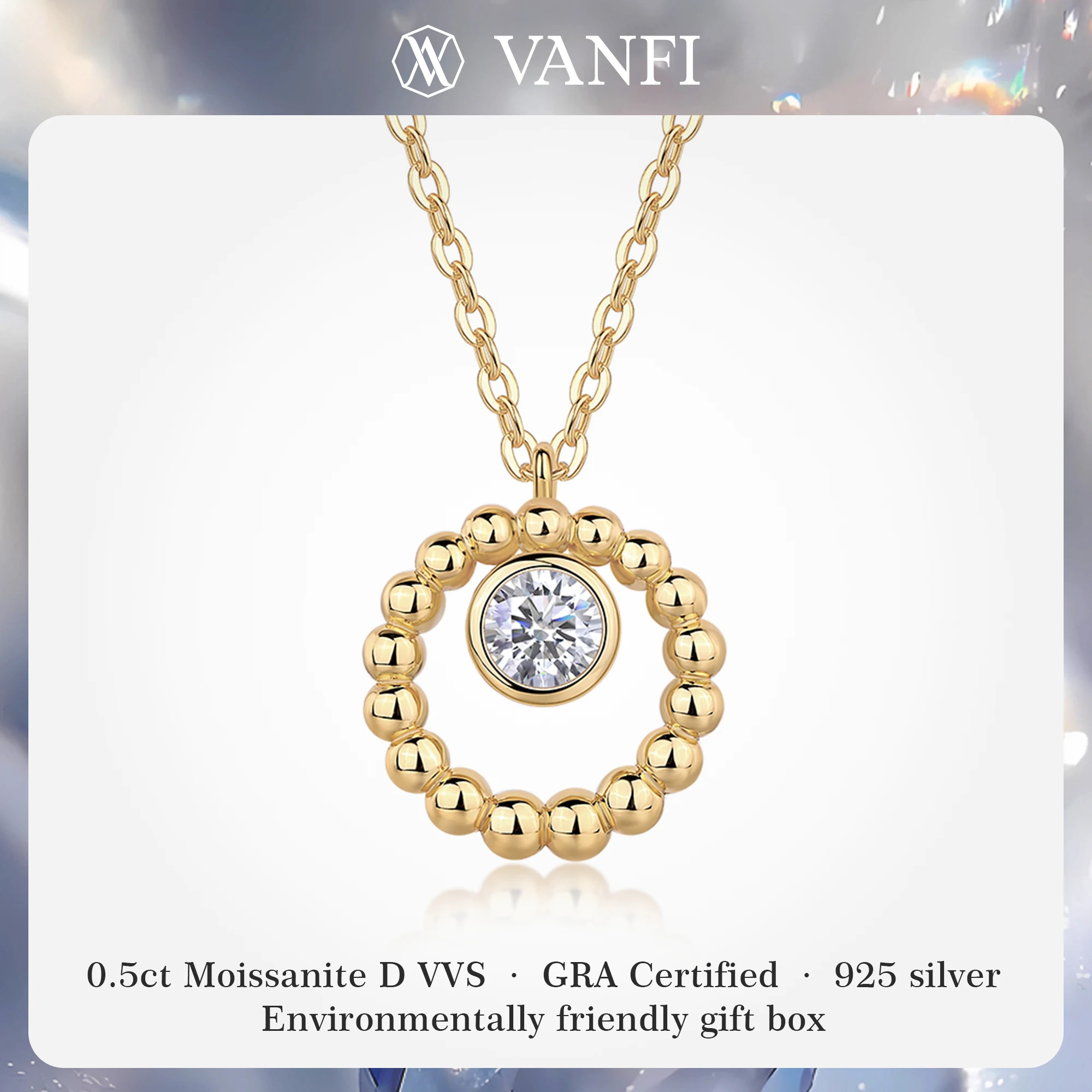 

Kfvanfi S925 sterling silver new design moissanite women's necklace 18K gold plated circle pendant clavicle chain luxury jewelry