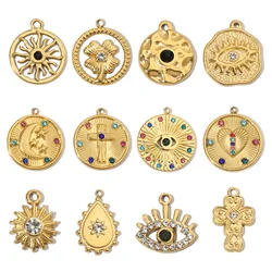 3pcs/Lot Devil's Eye Love French Retro Stainless Steel Charms Women's Clover Jewelry Necklace DIY Small Pendant Wholesale