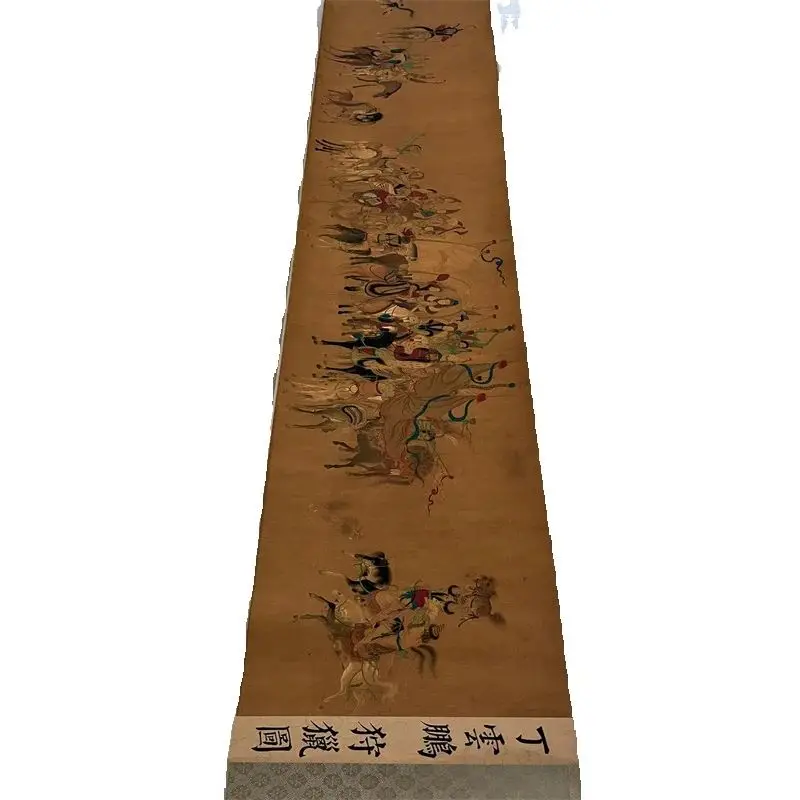 Chinese Old Long  Scroll Painting,Ding Yunpeng's Hunting Map Old scroll paper painting