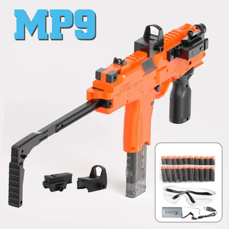 MP9 ปืนของเล่นโฟมไฟฟ้า Dart Blaster ปืน Bullet Submachine ปืนอัตโนมัติ Armas สําหรับผู้ใหญ่เด็กเกมกลางแจ้ง