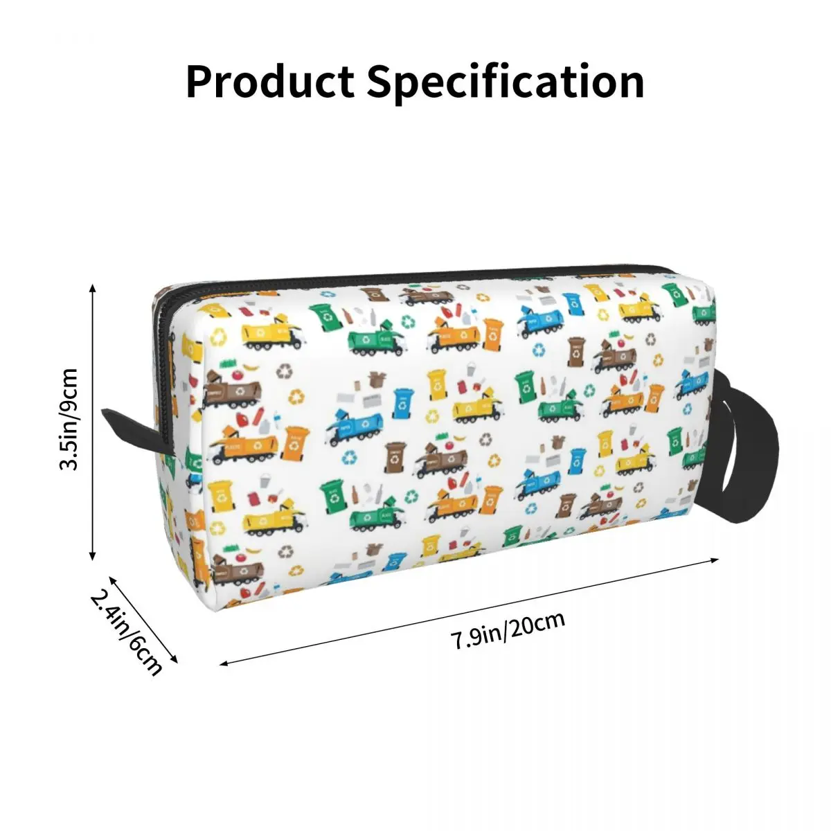 Colorful Recycling Garbage Trucks And Bins Makeup Bag Cosmetic Dopp Kit Toiletry Cosmetic Bag Women Beauty Travel Pencil Case