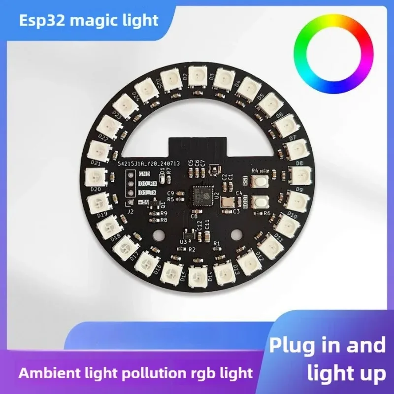 ЦВЕТНЫЙ модифицированный светодиод DIY Smart Atmosphere Light Макетная плата Кольцевой светильник управления ESP32 + WS2812