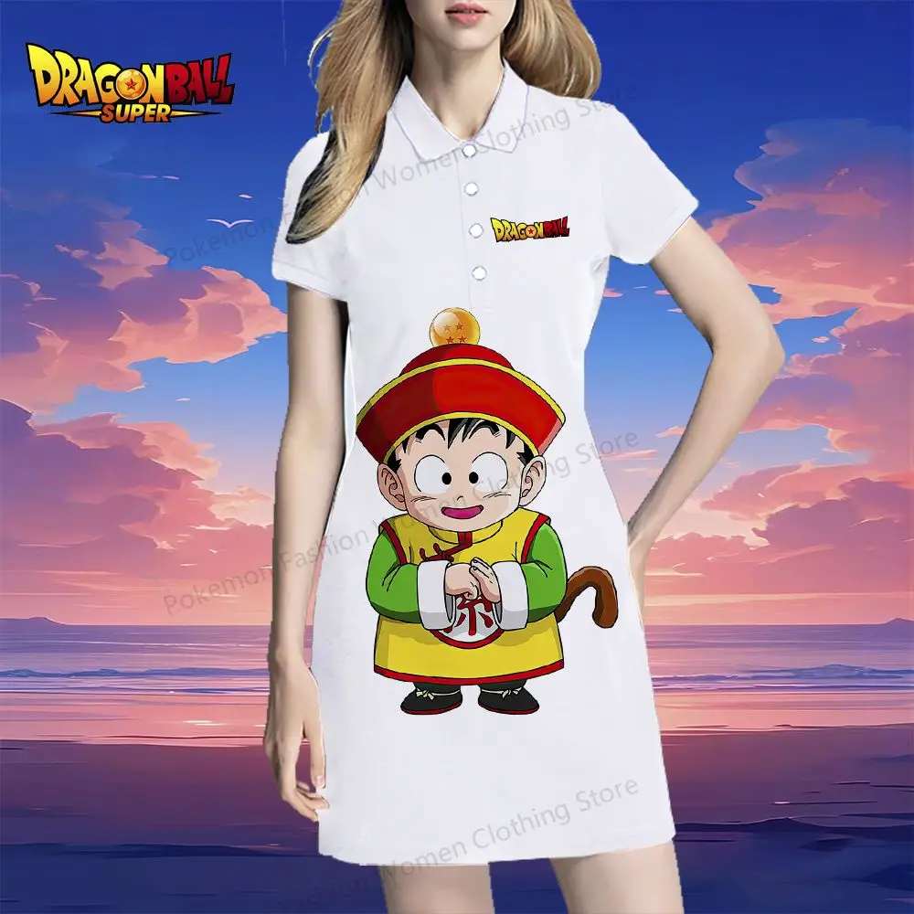 Dragon Ball Kakarotto Women's Polo Shirt Dresses Summer Youthful Woman Clothes V Neck Kawaii 2024 Street Wear Y2k S-2XL Dress