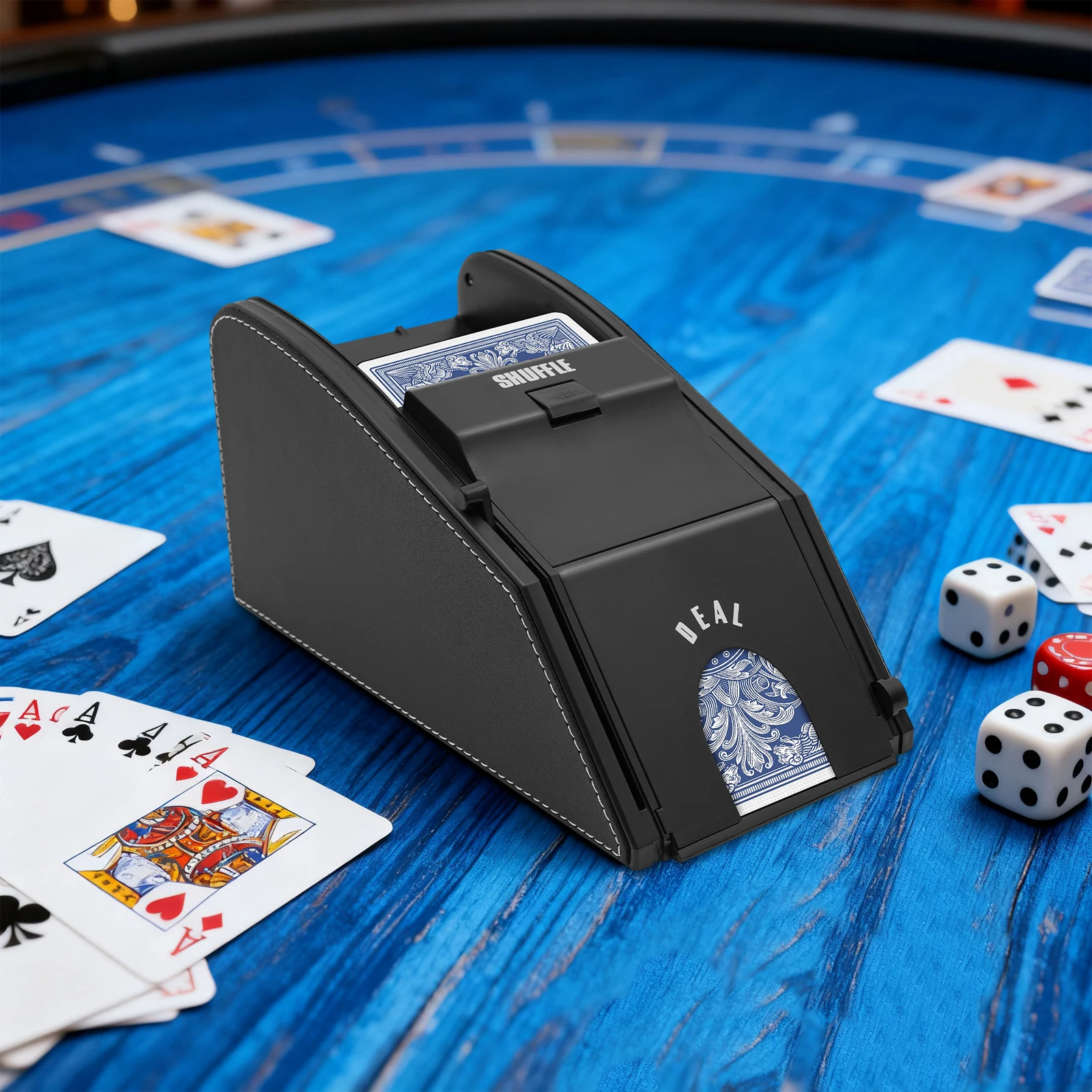 Durable Leather Plastic Card Shuffler 1-2 Decks Quiet Operation For Poker Players Family Parties Bridge Games
