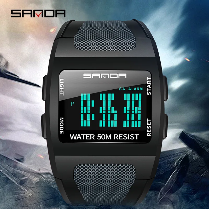 

SANDA 222 Digital Watch Men Military Army Sport Chronograph Date Wristwatch Resin Band Week 50m Waterproof Male Electronic Clock