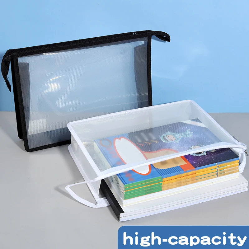 

A4 Transparent Zippered File Bag – Waterproof School Organizer for Books & Exam Papers (Portable with Handles)