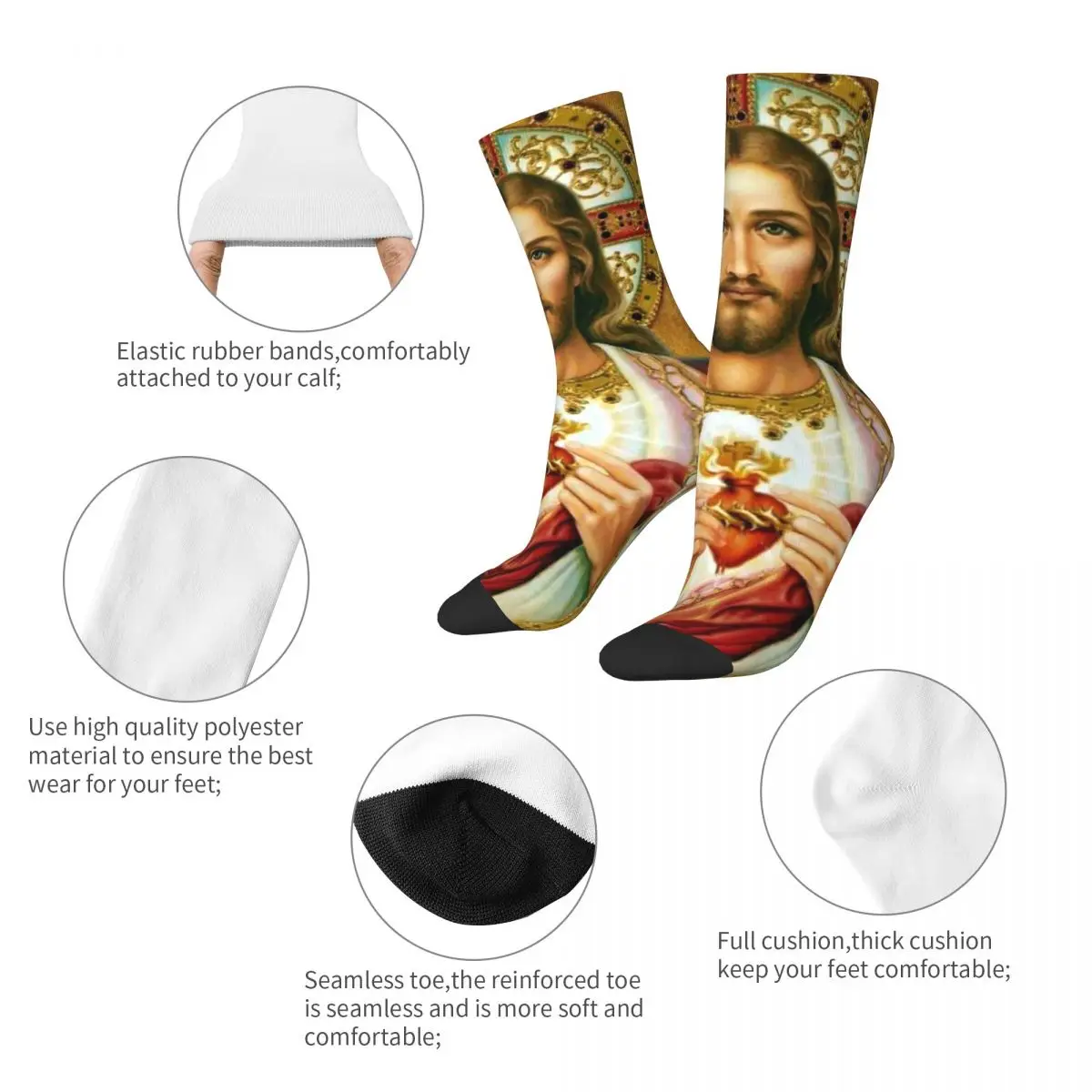 Winter Warm Colorful Unisex Christian God Bless Socks Jesus Christ Sacred Heart Non-slip Basketball Socks