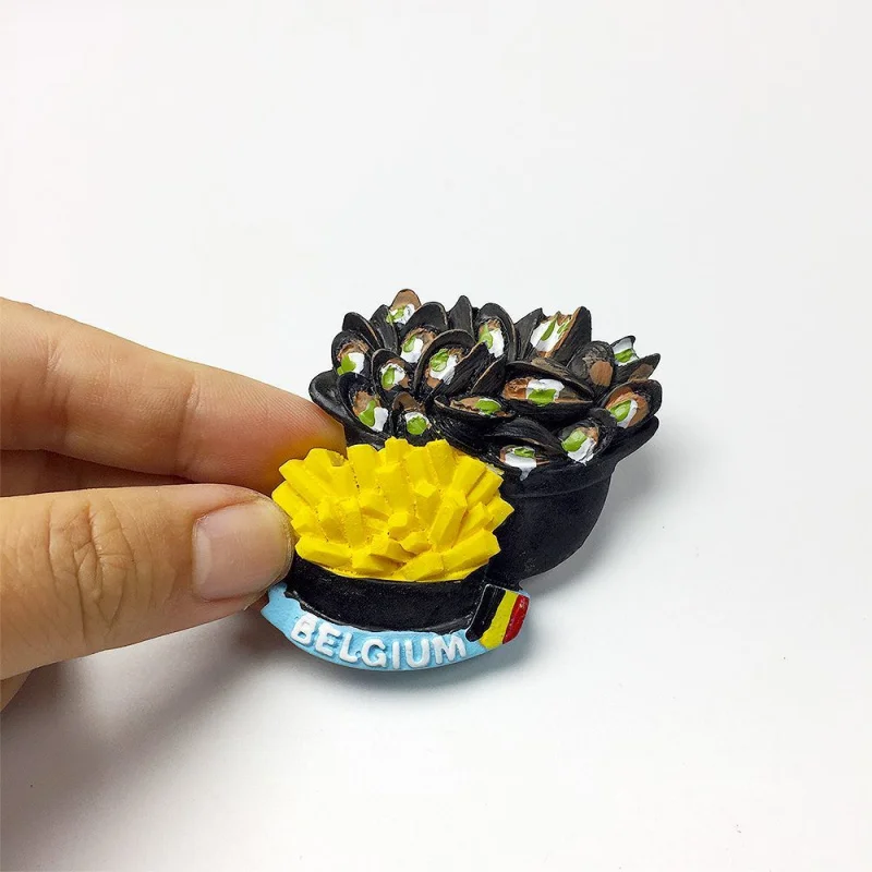 Belgium Unique Creative Food Mussels with French Fries Magnetic Fridge Magnets Travel Souvenirs High-Value Crafts
