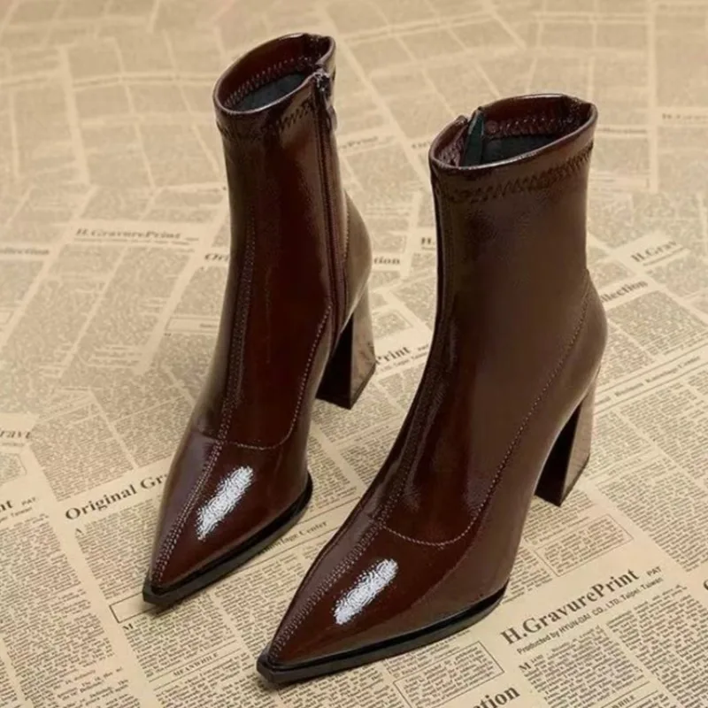 

Женские ботильоны с острым носком, массивная обувь, модные туфли-лодочки, женские ботинки на каблуке, новинка зимы 2025, женские готические туфли на высоком каблуке, Chelsea Botas