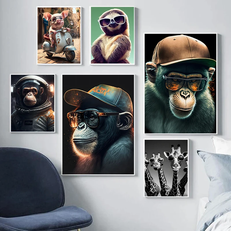 

Funny Animal Gorilla Canvas Painting Fashion Pig Dog Monkey with Glasses Art Posters and Pictures for Living Room Decoration