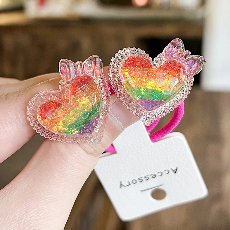 

Hot Selling Kids Hair Elastics 1pcs Cute Heart Design High Stretch Ponytail Holders Non Slip Soft Toddler Headwear