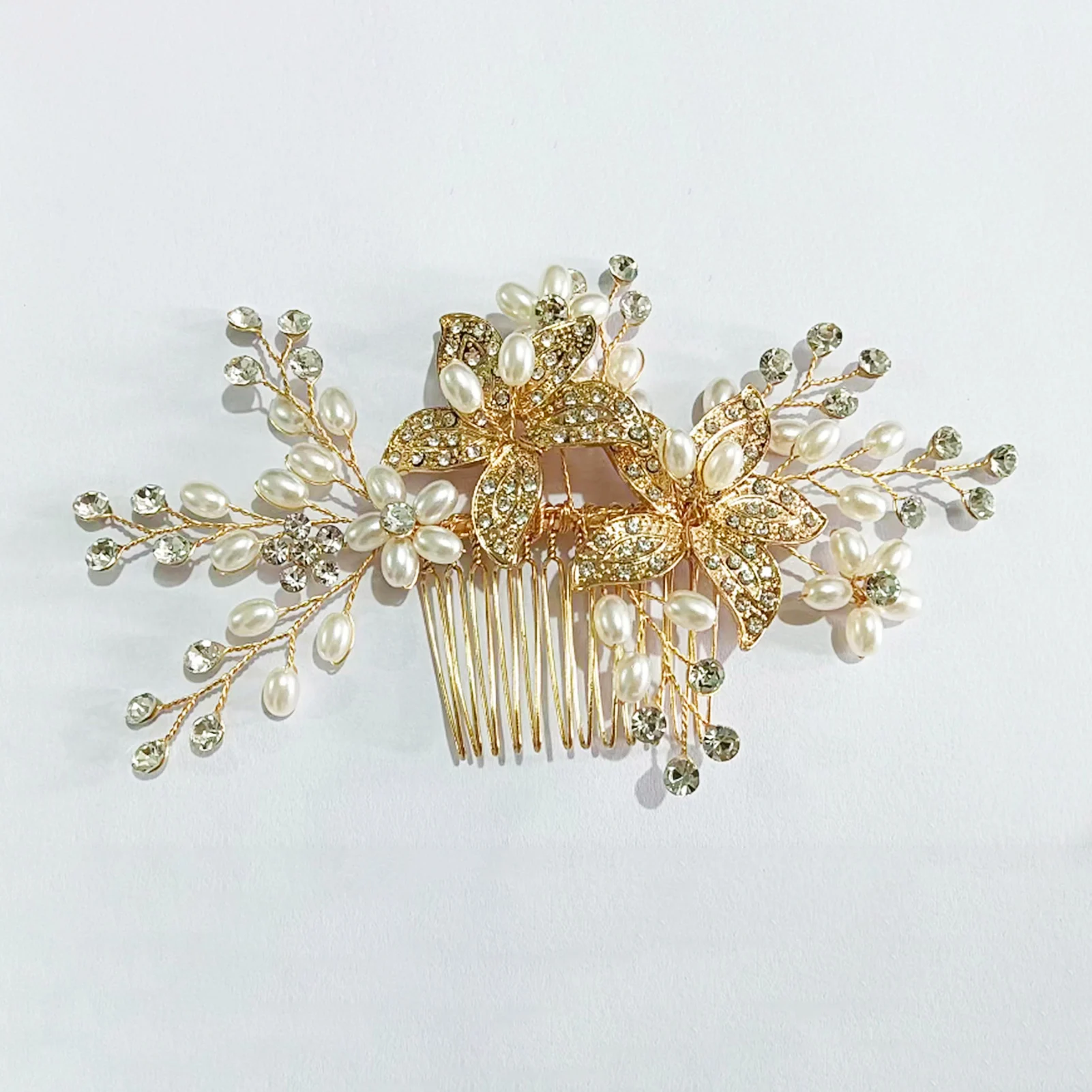 Handmade Pearl Hair Comb Headpiece Luxurious Alloy Hair Accessories with Rhinestone for Woman Hair Decorative Ornaments