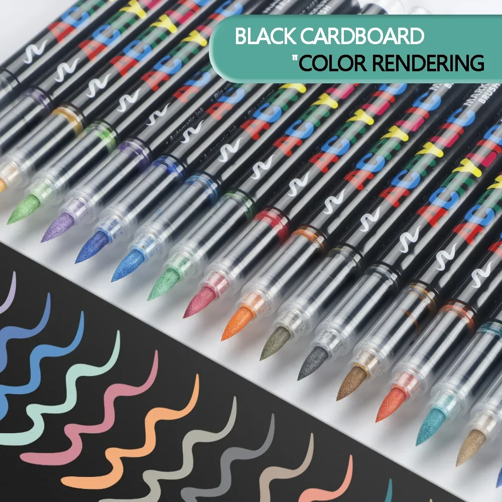 12-168 farben Acryl Farbe Stift Marker Pinsel Spitze Farbe Marker Für Rock Malerei Holz Leinwand Stein Weihnachten Geschenk DIY Handwerk – Detail 12