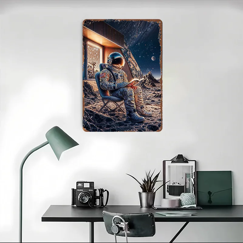 كتاب عاشق رائد الفضاء المريخ المعادن المشارك تين علامات جدار الفن علامة معدنية مخصصة للمنزل الديكور رجل الكهف عناصر ديكور منزلي فاخر #4