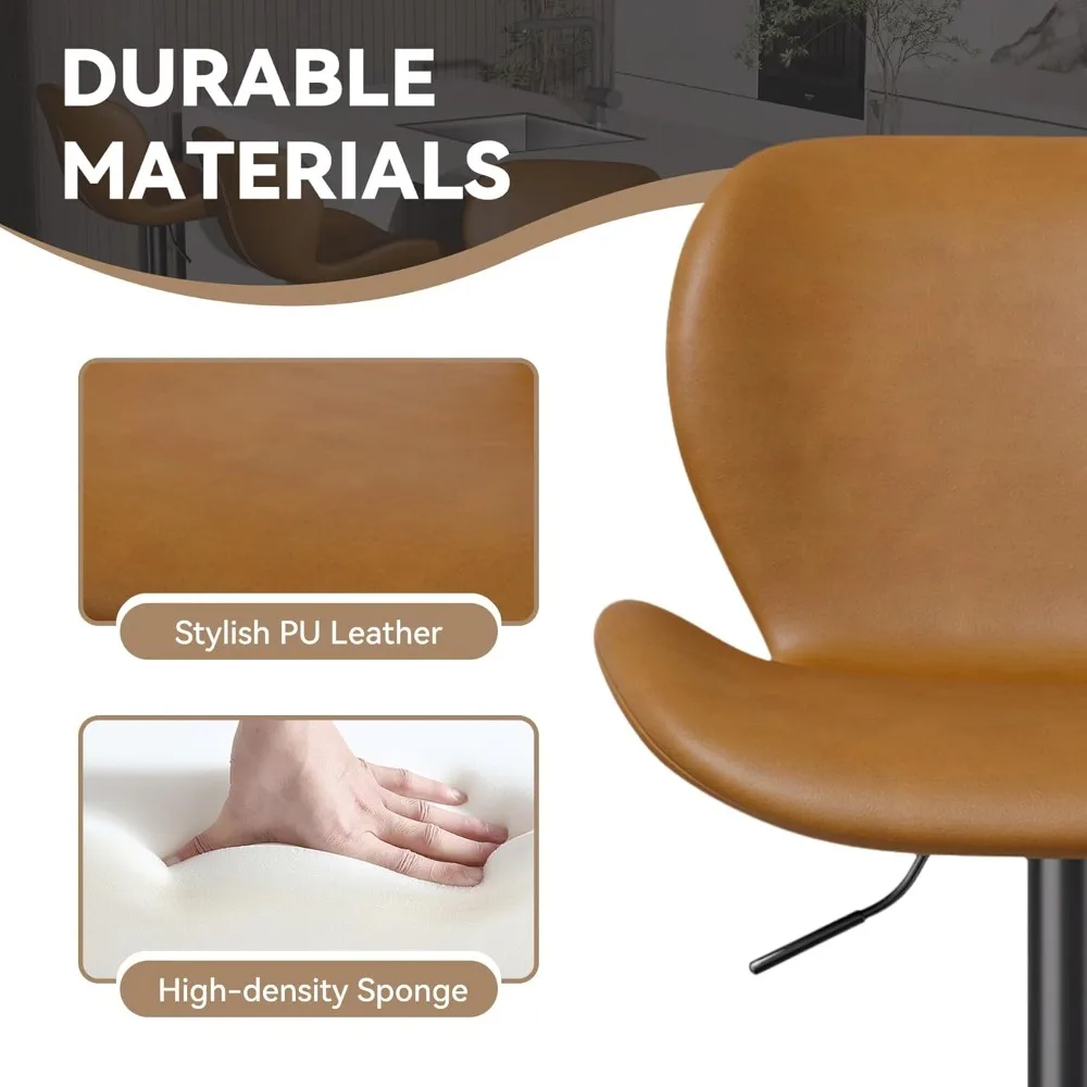 Juego de 2 taburetes de bar giratorios, taburetes de bar tapizados de cuero PU con respaldo y reposapiés, altura ajustable del asiento