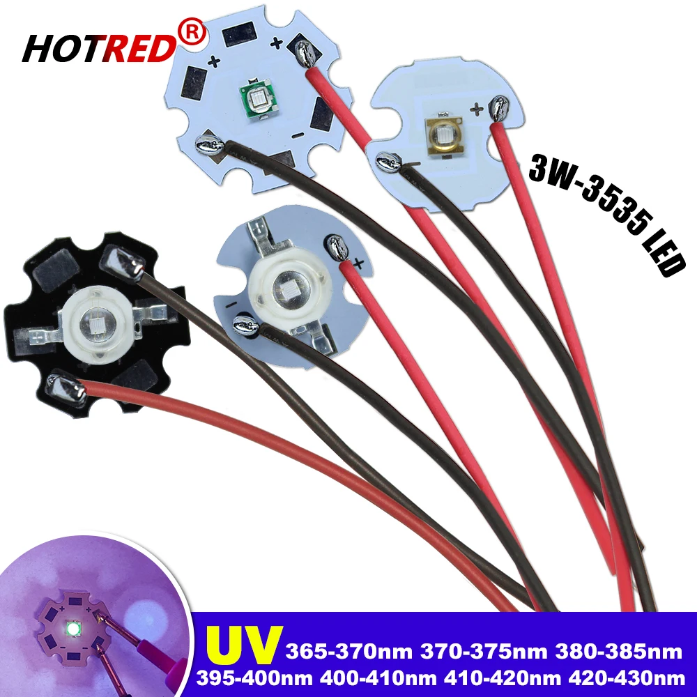 3W 3535 UV Purple High Power LED With Wire Lamp Chip 365nm 385nm 395nm 400nm 410nm 420nm 430nm Beads Ultra Violet Light With PCB