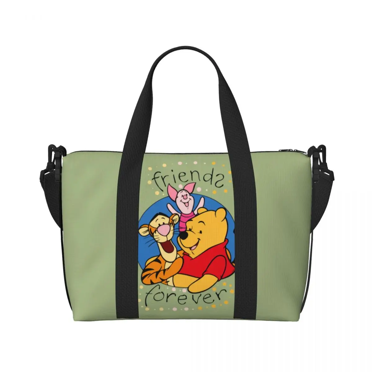 Custom Winnie Pooh Teddy Bear Beach Tote Bag for Women Large Compartment Beach Gym Travel Bags