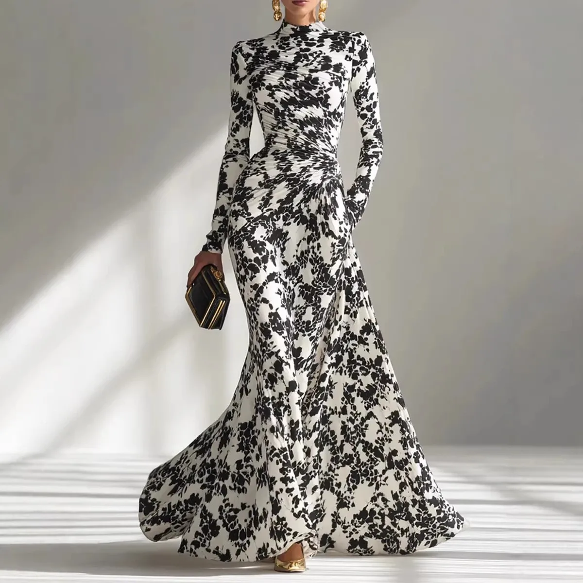 High Waist Dresses Long Sleeve Asymmetrical Streetwear with Slim Fit Pullover Fitted Maxi Length Winter Women Casual Dresses