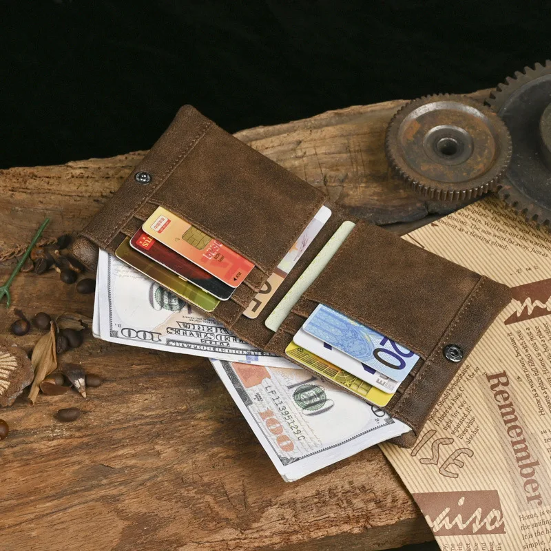 LD-Men's Leather Vertical Wallet, Casual and Fashionable with Multiple Card Slots, Vintage Cowhide Coin Change