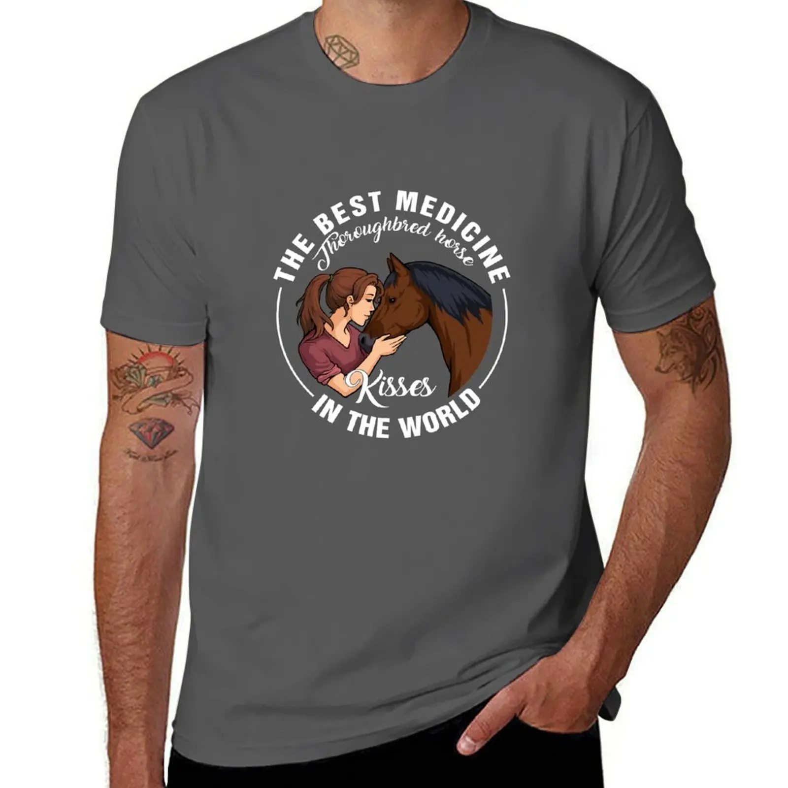 

Thoroughbred horse kisses Best medicine in the world T-Shirt t shirt custom print t shirts for man graphic funny T-Shirt