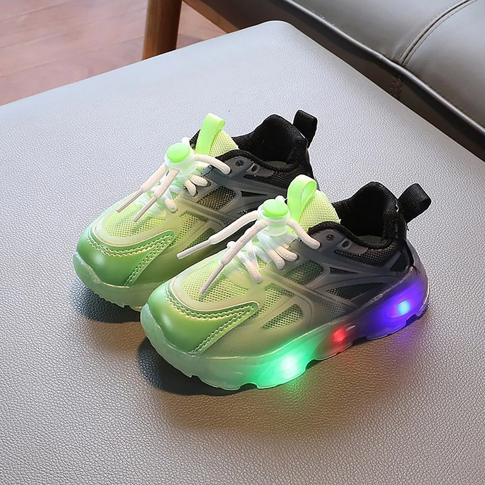 Children'S Sneakers Color Gradient Led Light Shoes Dad Shoes Lace Up Soft Soles