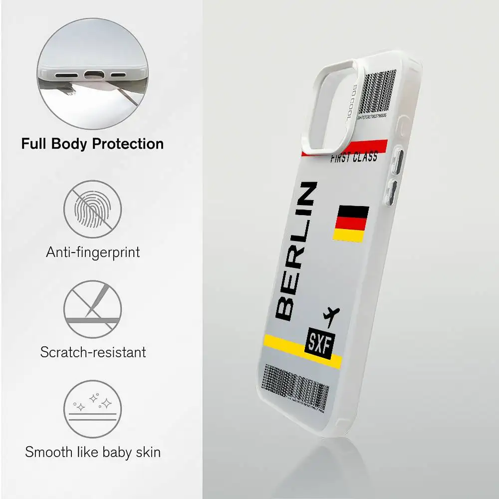 Germany Boarding Pass Ticket Phone Case For iPhone 16 15 14 13 12 11 Plus Pro Max multicolor Aurora laser Shockproof Funda Cover