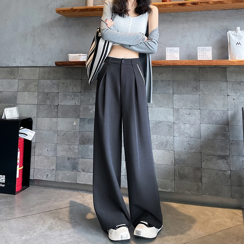 

Fashion Women Suit Pants High Waist Wide Leg Loose Full Length Pants Spring Autumn Office Lady Versatile Straight Trousers