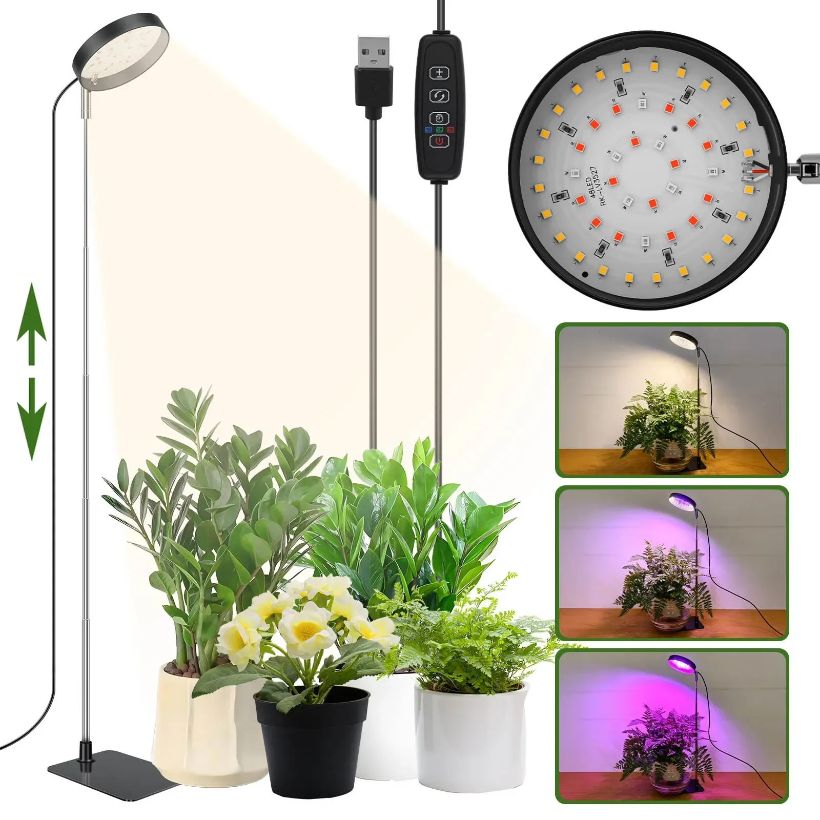 

LED Grow Light Full Spectrum Plant Lamp Dimmable 3 Modes Height Adjustable Indoor Plants Light 3/9/12H Timer 10-Level Dimming