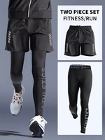 2-piece tight pants men's cycling base fitness shorts quick drying high elasticity sports set running training compression