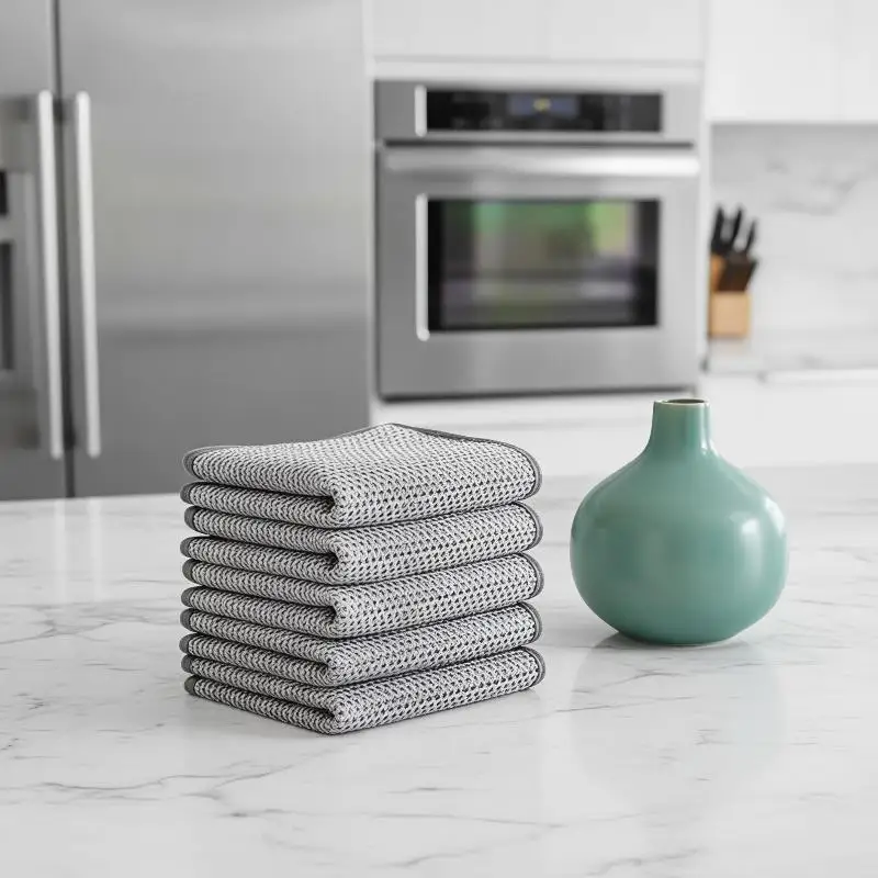 5/10PCS Silver Wire Polyester Cleaning Cloths Wet Dry Dual Use Non Scratch For Kitchen Dishwashing Pot Stove Countertop Cleaning
