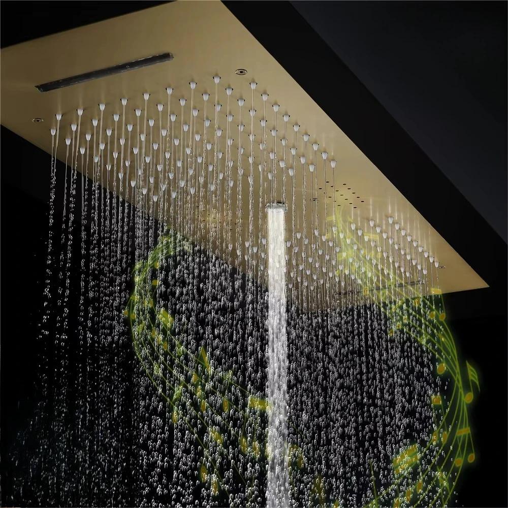 Ceiling Embedded 36*12inch Led Rain&Waterfall Shower Head with Music Speaker Temperature Display Thermostatic Shower Faucet Set