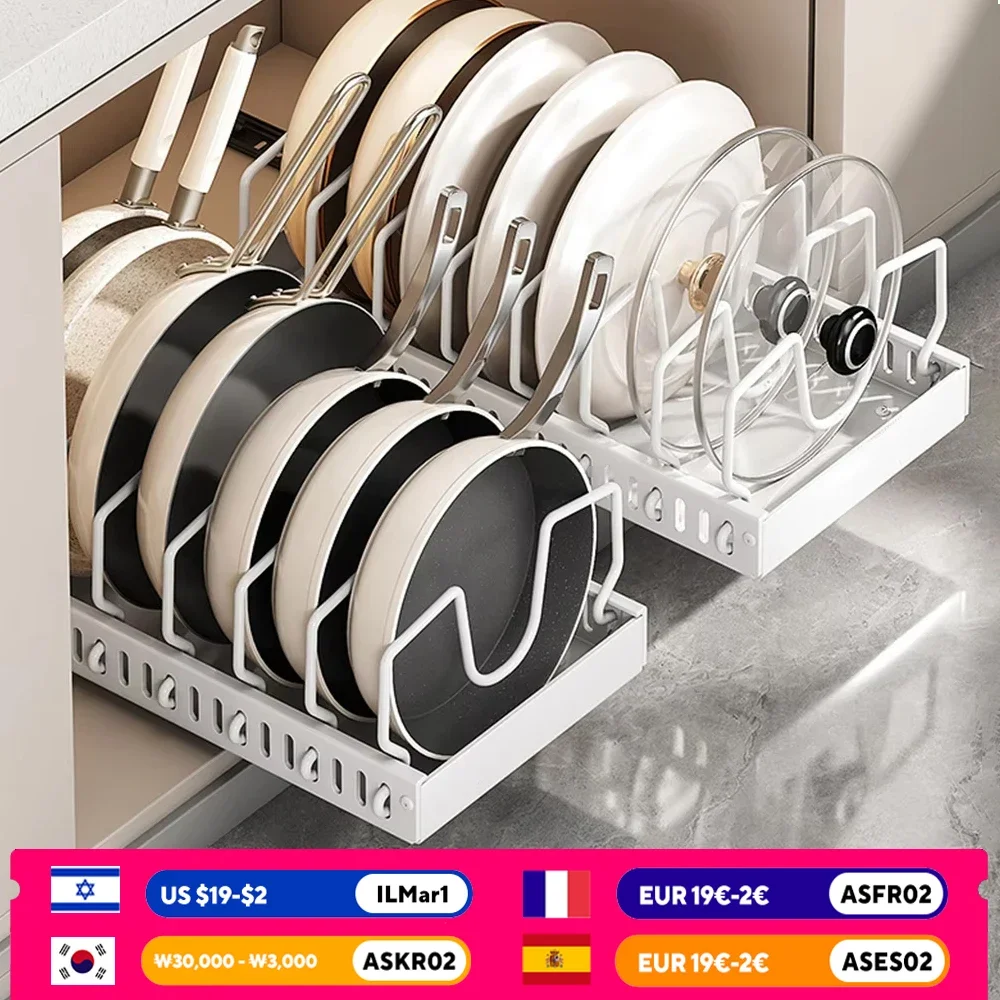 

Pull out Pots and Pans Organizer Sliding Pot Lid Holder Kitchen Spice Rack Tableware Organizer Multifunctional Dish Drying Racks