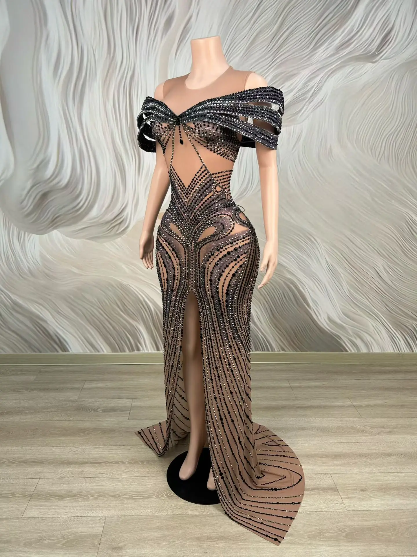 Sexy Rhinestone Birthday Wedding Evening Mermaid Trailing Dress Women Party Prom Gown European Drama Singer Stage Festival Wear