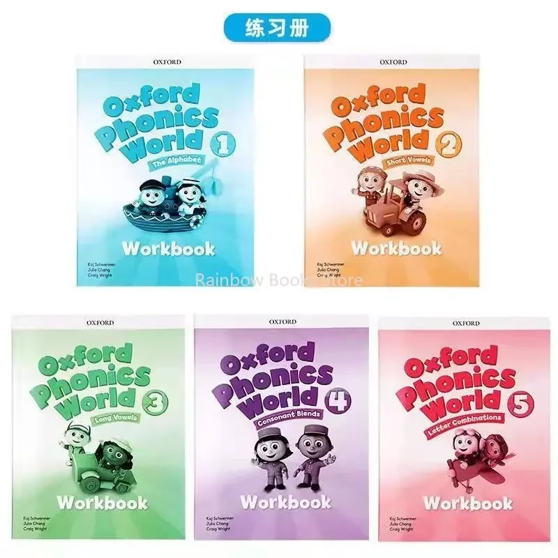 Oxford fonics World 5 libro de texto de ortografía Natural para niños, libro de texto + 5 libro de trabajo, libro de aprendizaje de Enseñanza de