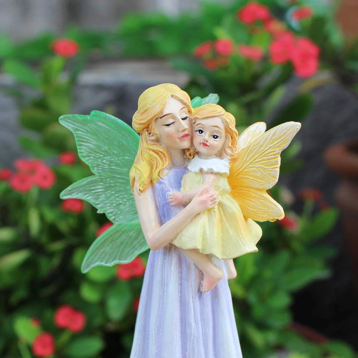 1pc Warm Mother Daughter Flower Fairy Resin Statue Flower Fairy Mother Embracing Girl Spring Parent Child Time Ornament