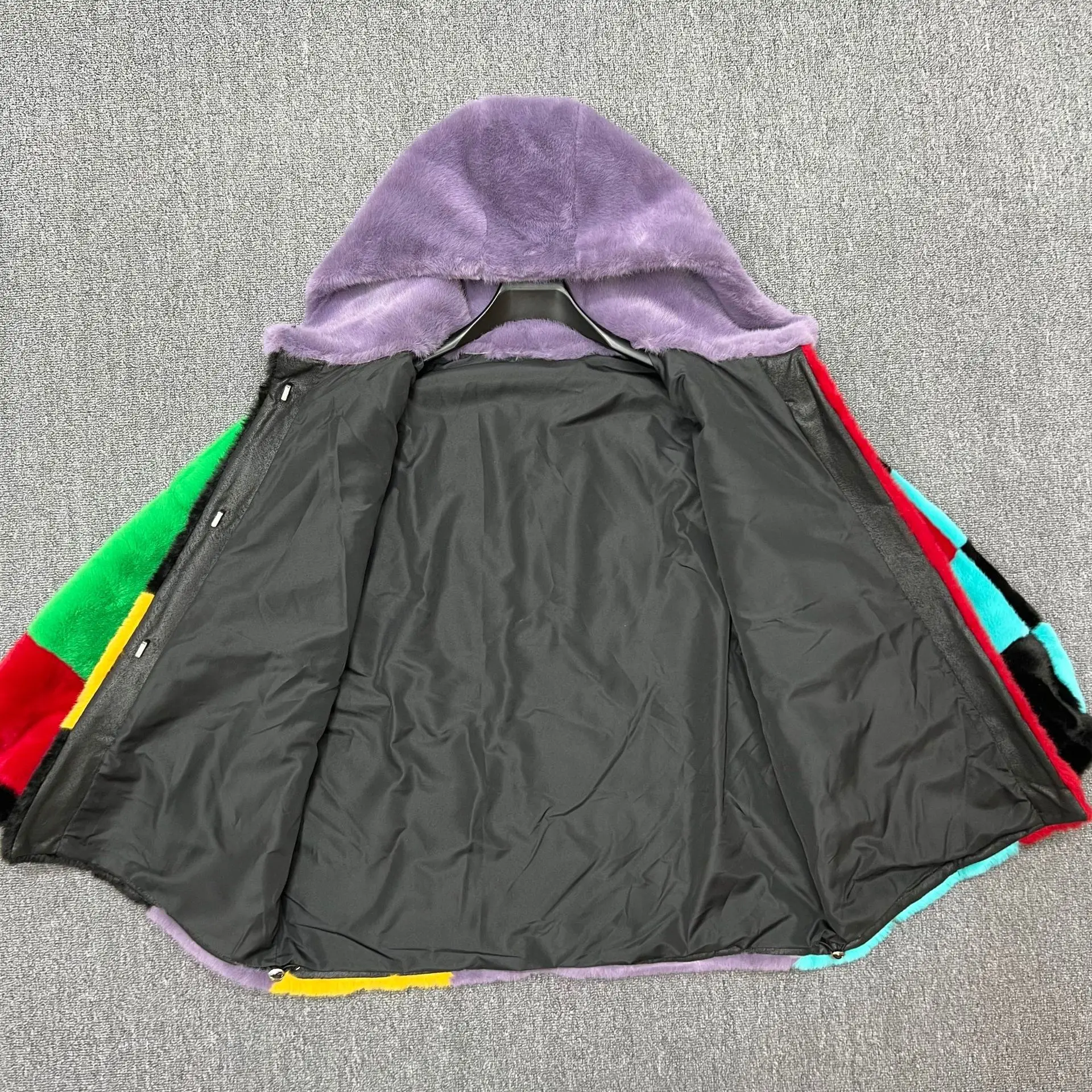 2025 Autumn Winter New Fashion Korean Style Casual Mid-Length Hooded Color-Block Versatile Faux Fur Coat for Women