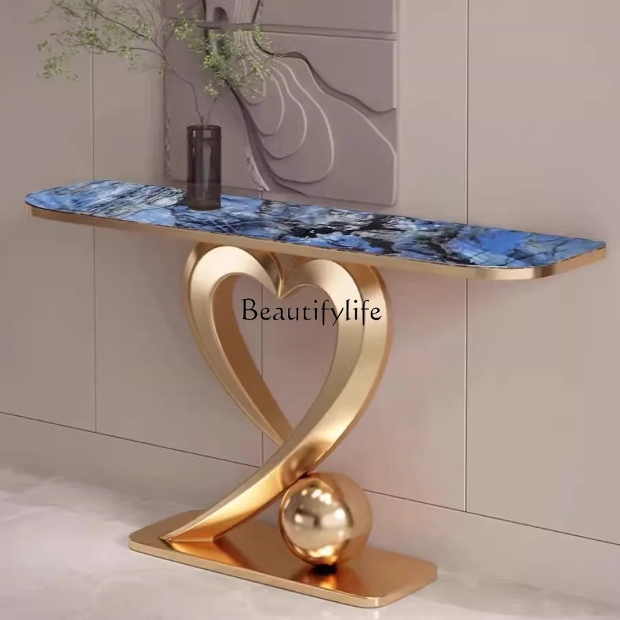 

ls 42 Stainless steel light luxury rock slab entrance table Modern simple entrance cabinet Entry living room