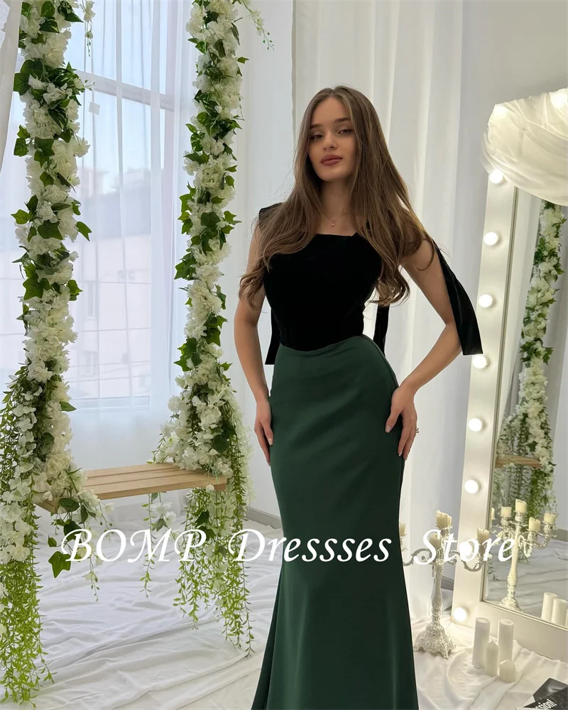 BOMP Simple Mermaid Evening Dresses Black Velvet Emerald Green Skirt Arabic Women Formal Party Dress Prom Gowns Customized