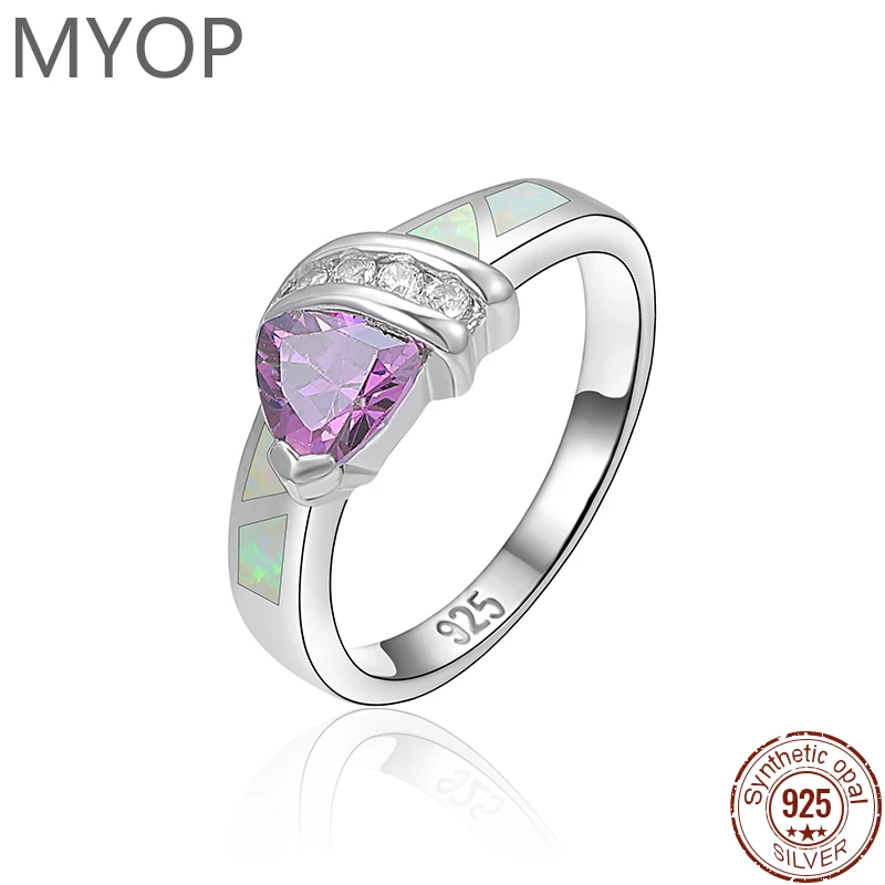 MYOP 925 Silver Gift Synthetic OPAL Red Pink white blue Purple Zircon ring, minimalist single item knowledge exquisite senior cr