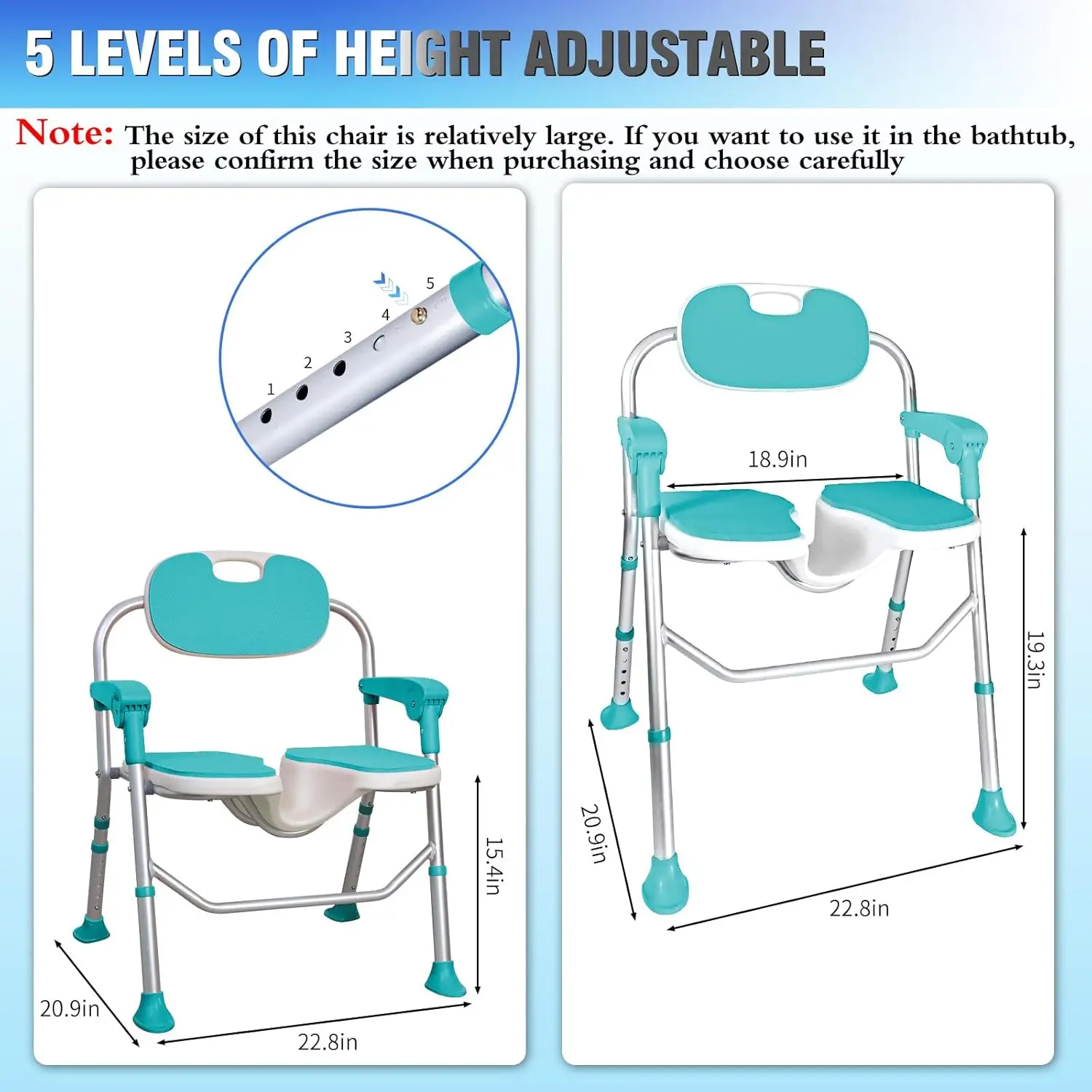 Folding Shower Chair 5-Level Adjustable, Non-Slip Feet Shower Seat Cutout