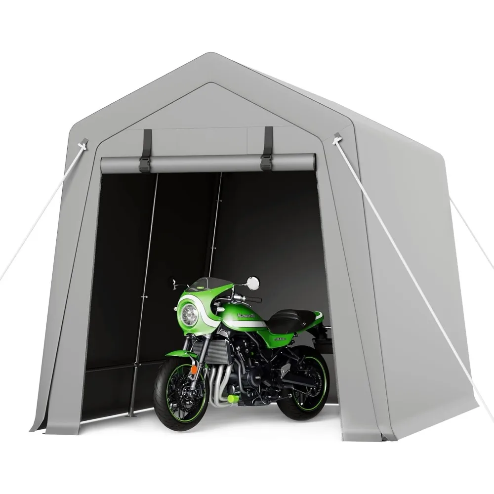 

7 x 10 ft Portable Carport, Storage Shed with Heavy Duty Waterproof Tarp & 2 Roll-Up Zipper Doors, Ideal Tent for Motorcycles, B