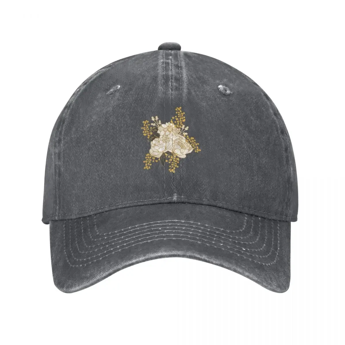 

White + Gold Florals Baseball Cap Hood Sports Cap Golf Wear |-F-| Female Men's