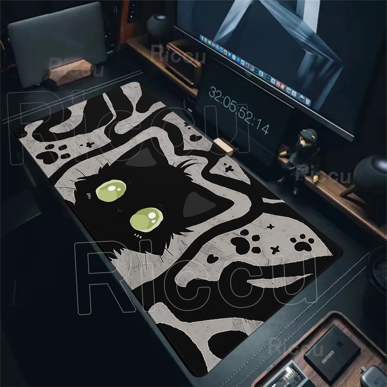 Graffiti Lines Small Black Cat Mauspad, Büro-Computer-Tastaturpad, Gamer, großes Schreibtischpad, Gaming-Extended-Pads, Schreibtischzubehör