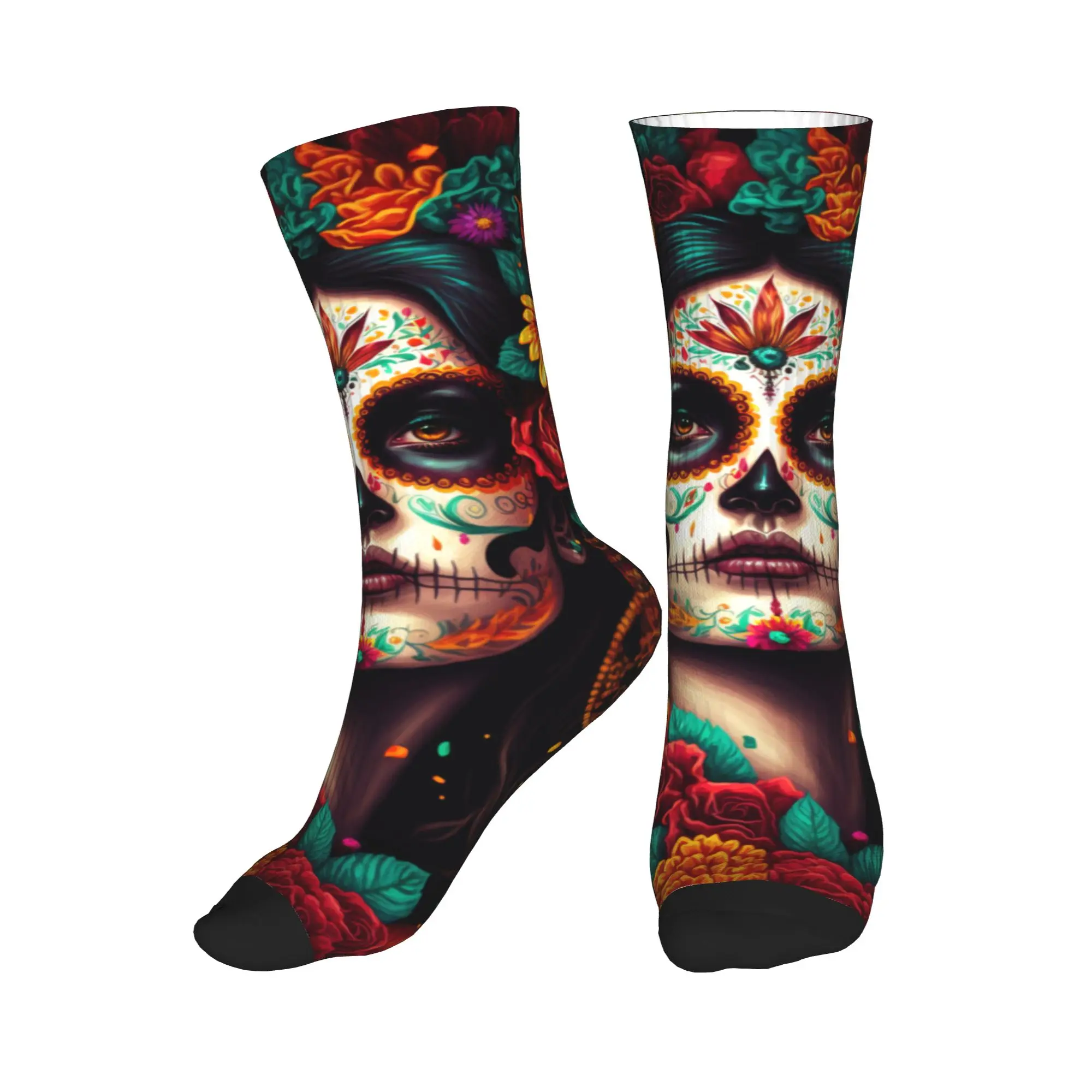

Mexican Catrina Sugar Skull Lady Dress Socks Mens Womens Warm Fashion Crew Socks