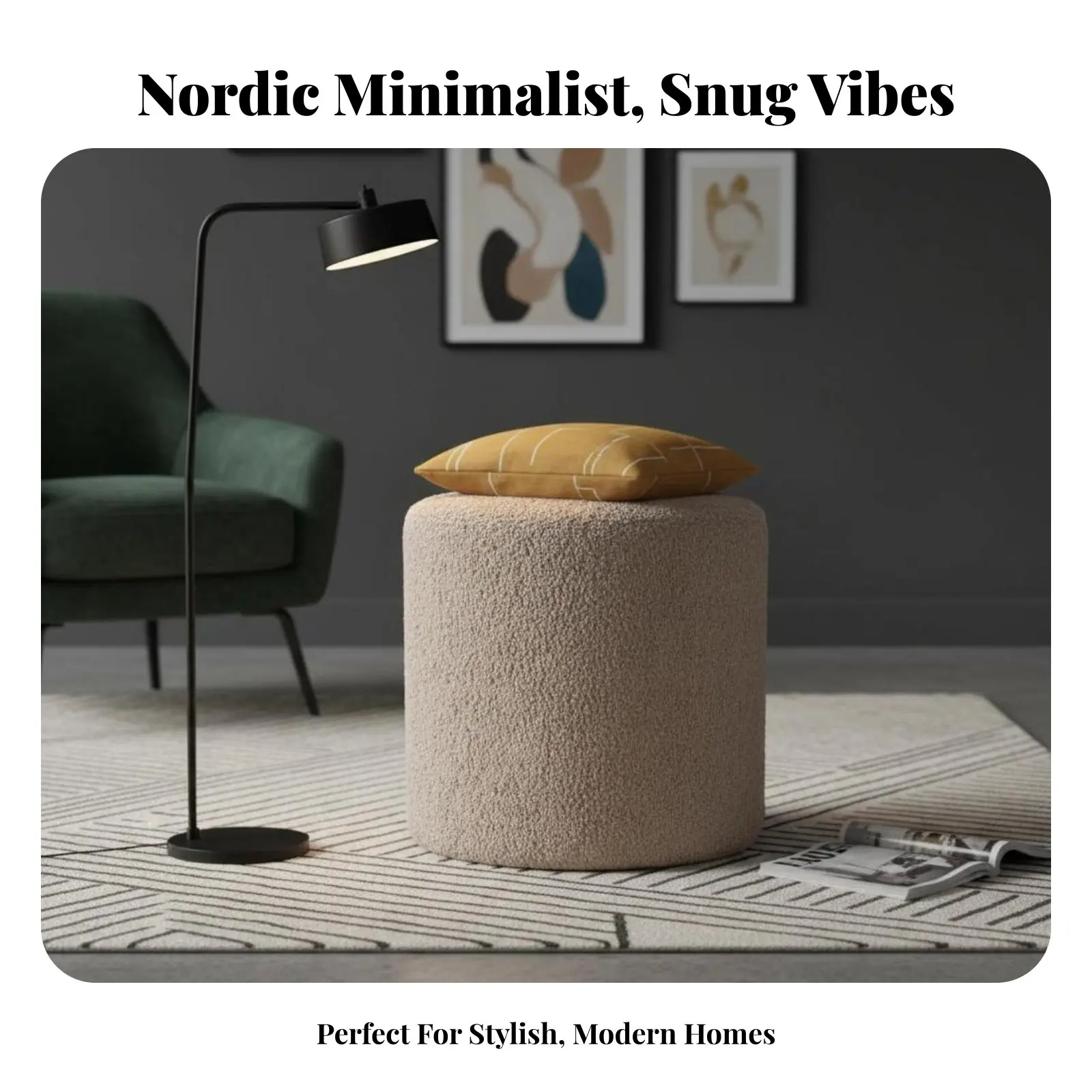 

Round Boucle Ottoman Teddy Fleece Texture Round Boucle Stool Nordic Design Wabi-Sabi Aesthetic for Living Room, Bedroom