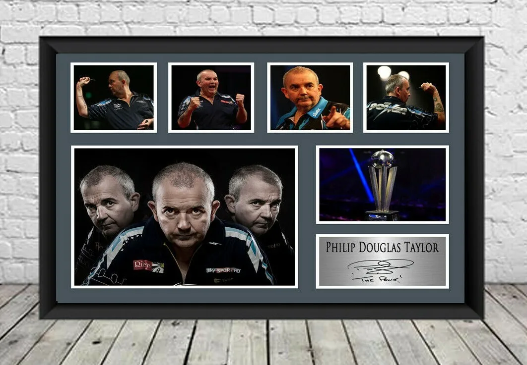 Phil Taylor ondertekende fotoprintposter gesigneerde darts memorabilia wanddecoratie Rome decoratie