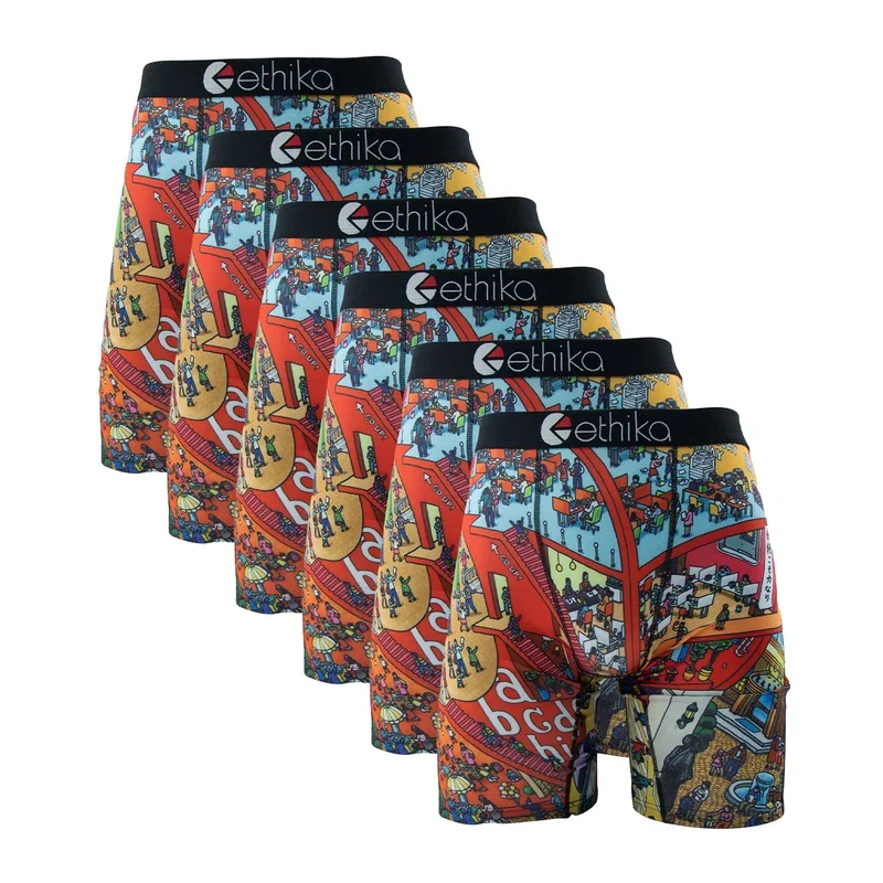 6 pièces ETHIKA Sexy imprimé hommes sous-vêtements Boxer Shorts caleçons respirant homme culotte Lingerie grande taille hommes boxeurs slips XXXL